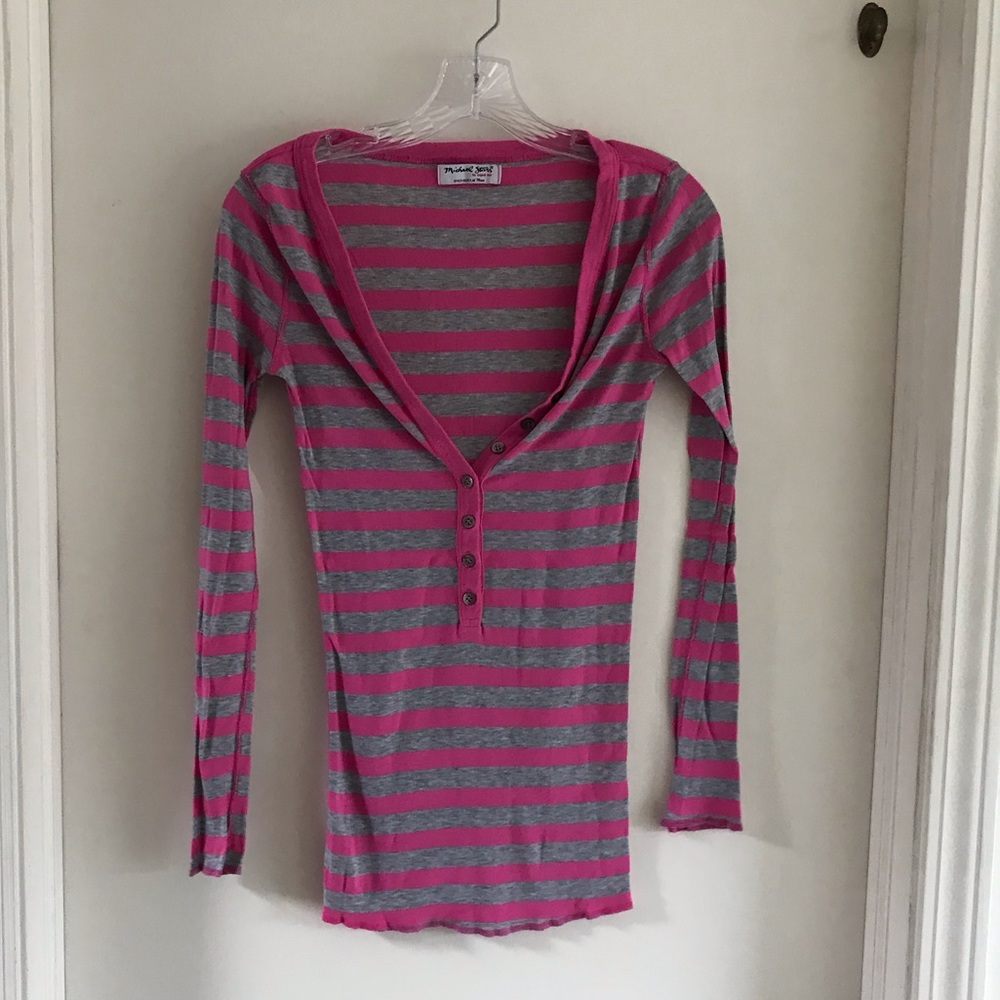 Michael Stars Pink and Grey Button Down Henley